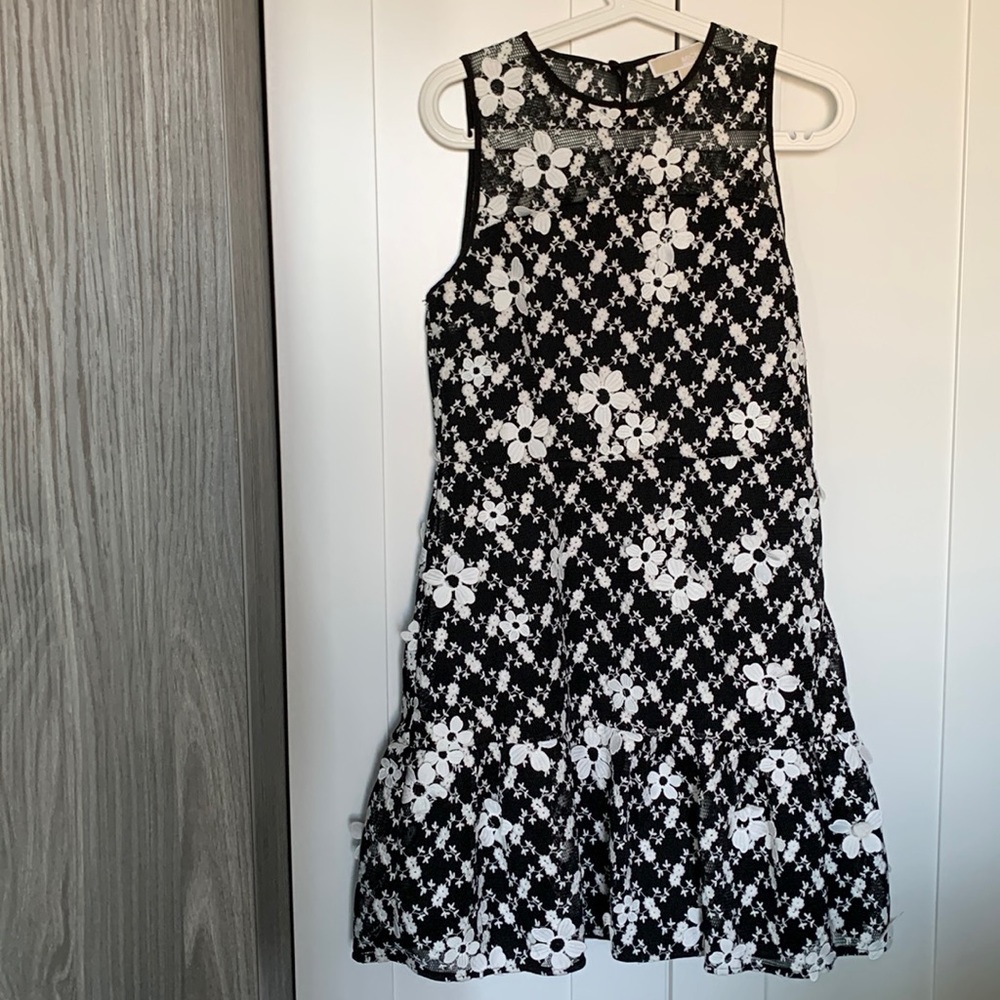 Micheal Kors Embroidered Black and White Floral Dress